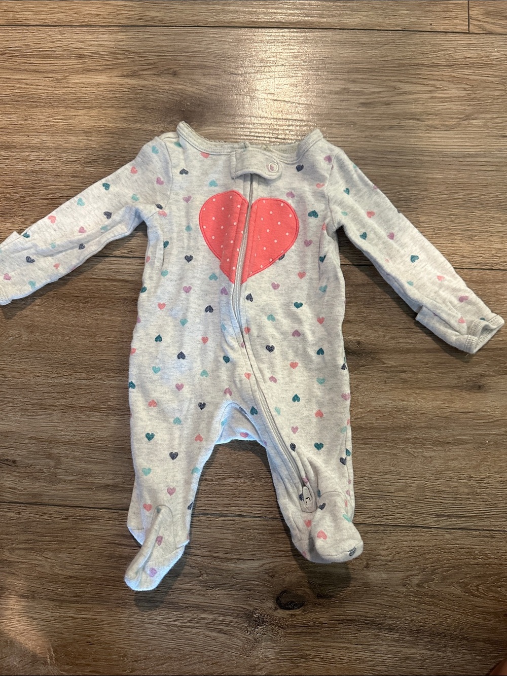 Carter's Gray Footed One-Piece with Pink Heart and Multicolor Hearts